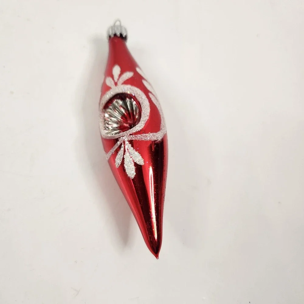 VTG Blown Glass Red Christmas Ornament‎ Indent Reflector Teardrop 5